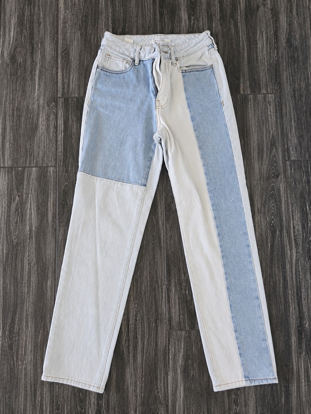PacSun Two Tone Colorblock High Rise Straight Leg Jeans Blue White Size 23